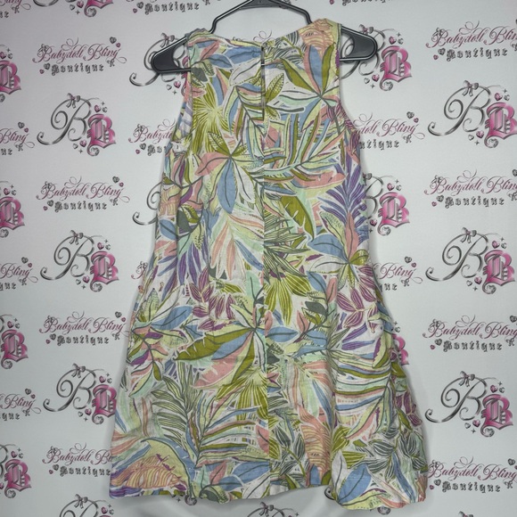 Dress 100% linen floral pastel tropical keyhole button seashell 🐚 pockets luxe - Picture 13 of 13